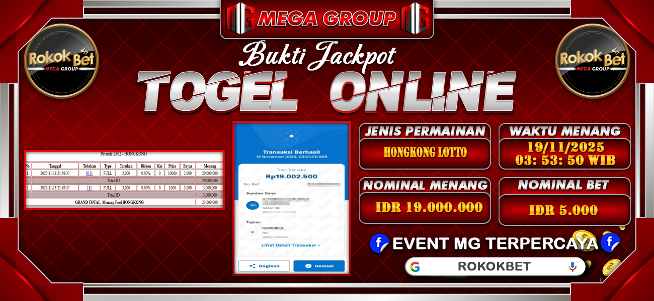 Bukti JP situs Rokokbet hari Rabu, 19 November 2025