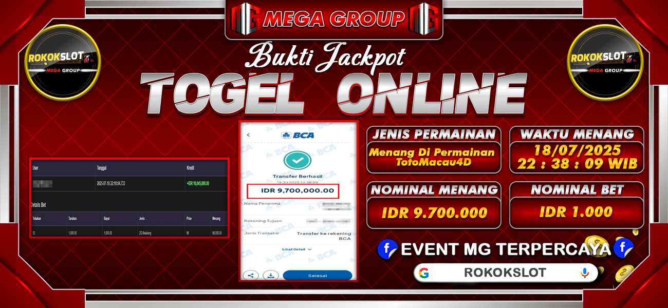 Bukti JP situs Rokokslot hari Sabtu, 19 Juli 2025