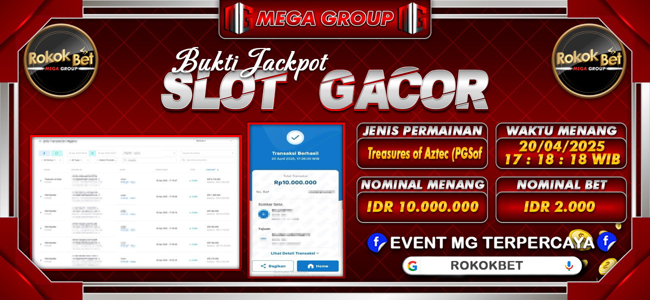 Bukti JP situs Rokokbet hari Minggu, 20 April 2025