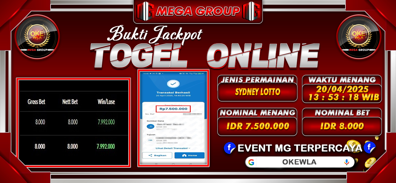 Bukti JP situs Okewla hari Minggu, 20 April 2025