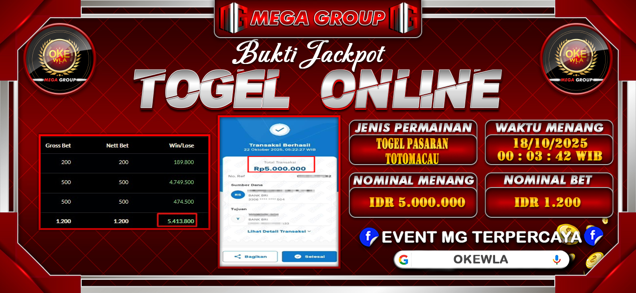 Bukti JP situs Okewla hari Rabu, 22 Oktober 2025