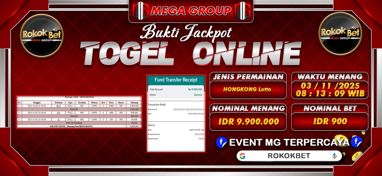 Bukti JP situs Rokokbet hari Senin, 03 November 2025