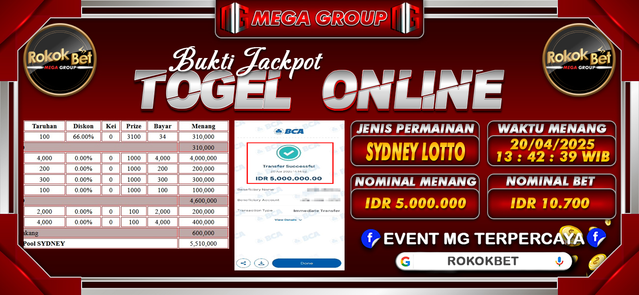 Bukti JP situs Rokokbet hari Minggu, 20 April 2025