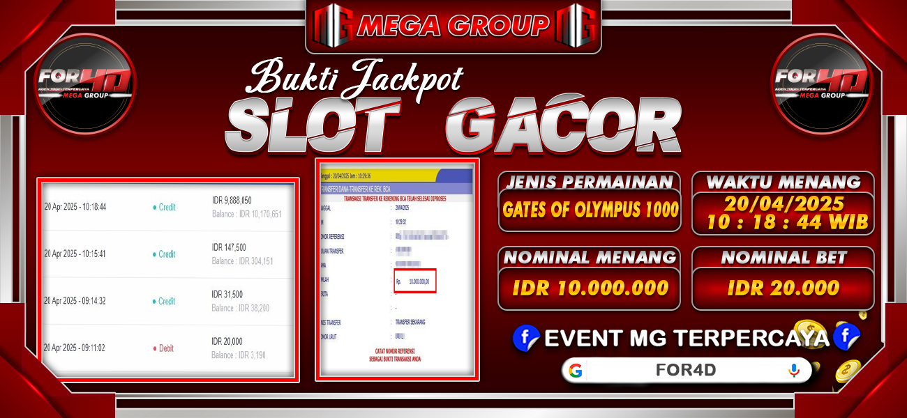 Bukti JP situs For4D hari Minggu, 20 April 2025