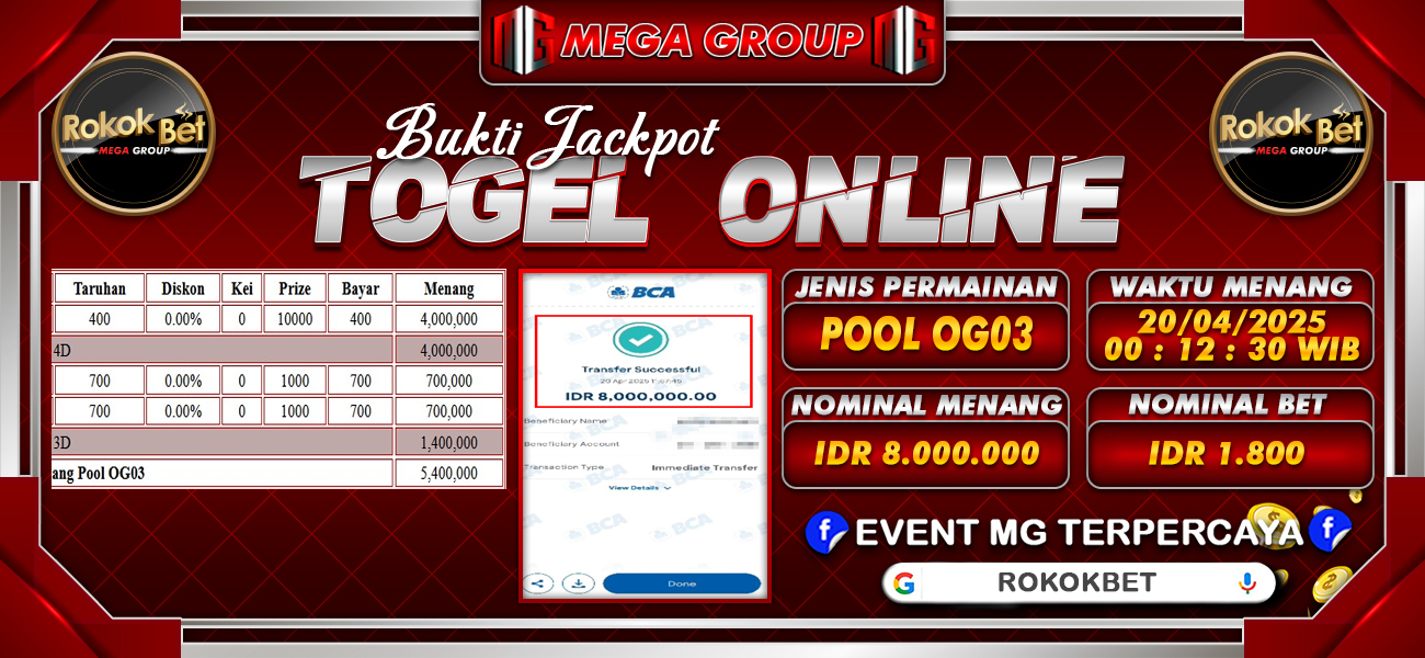 Bukti JP situs Rokokbet hari Minggu, 20 April 2025