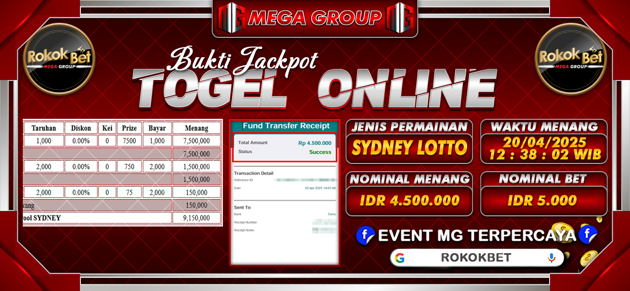 Bukti JP situs Rokokbet hari Minggu, 20 April 2025