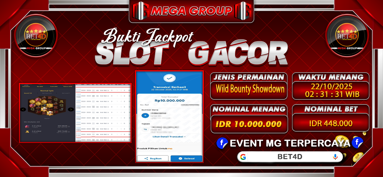 Bukti JP situs Bet4D hari Rabu, 22 Oktober 2025