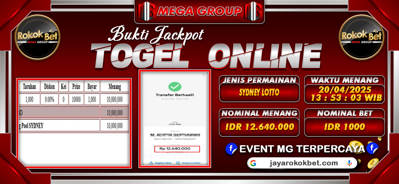 Bukti JP situs Rokokbet hari Minggu, 20 April 2025