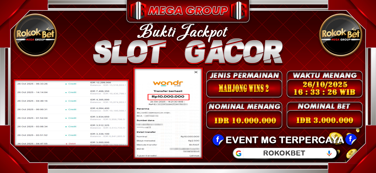 Bukti JP situs Rokokbet hari Minggu, 26 Oktober 2025