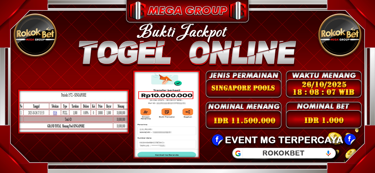 Bukti JP situs Rokokbet hari Minggu, 26 Oktober 2025
