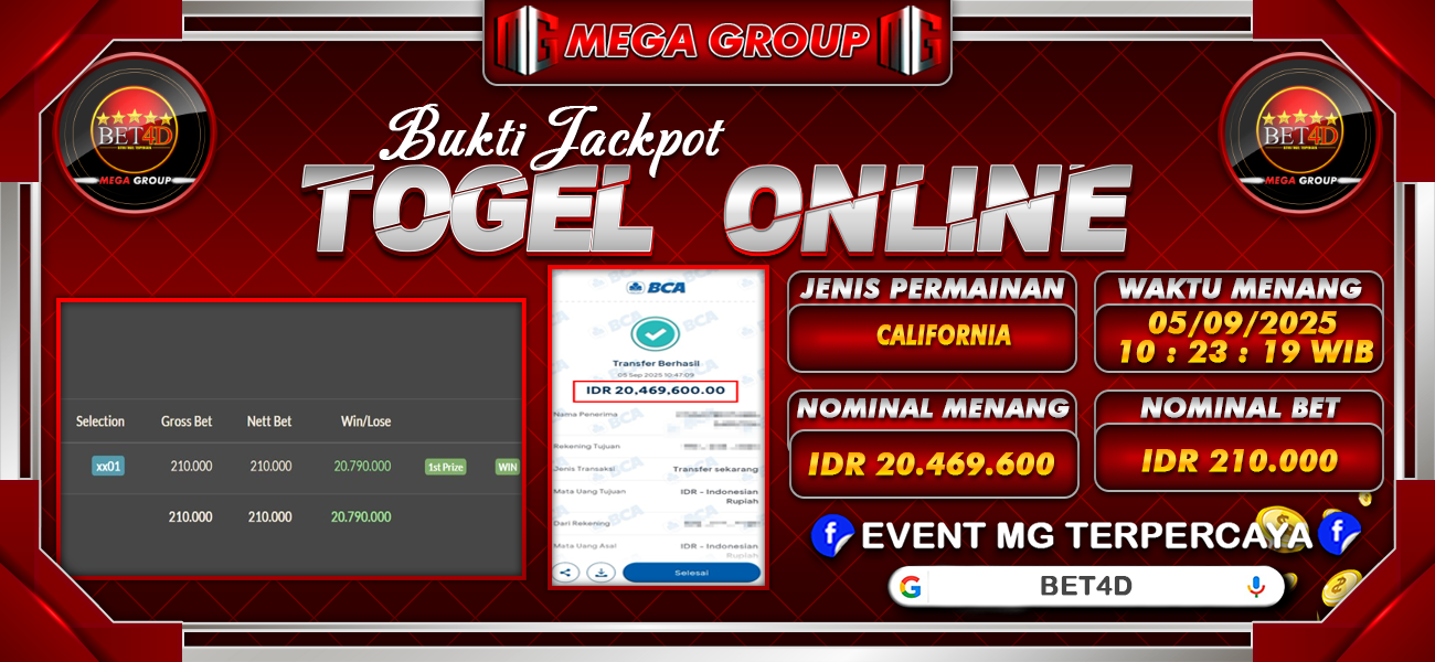 Bukti JP situs Bet4D hari Jumat, 05 September 2025