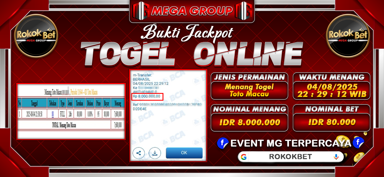 Bukti JP situs Rokokbet hari Selasa, 05 Agustus 2025