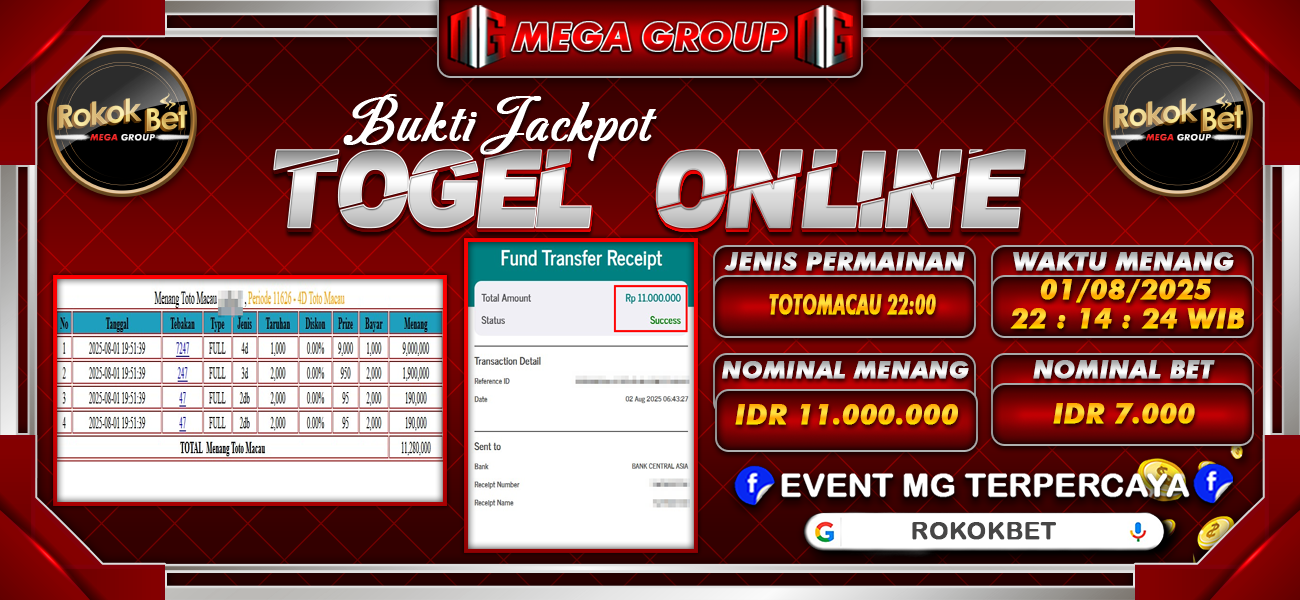 Bukti JP situs Rokokbet hari Sabtu, 02 Agustus 2025