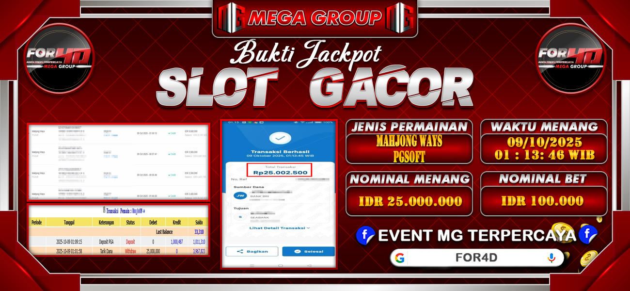 Bukti JP situs For4D hari Kamis, 09 Oktober 2025