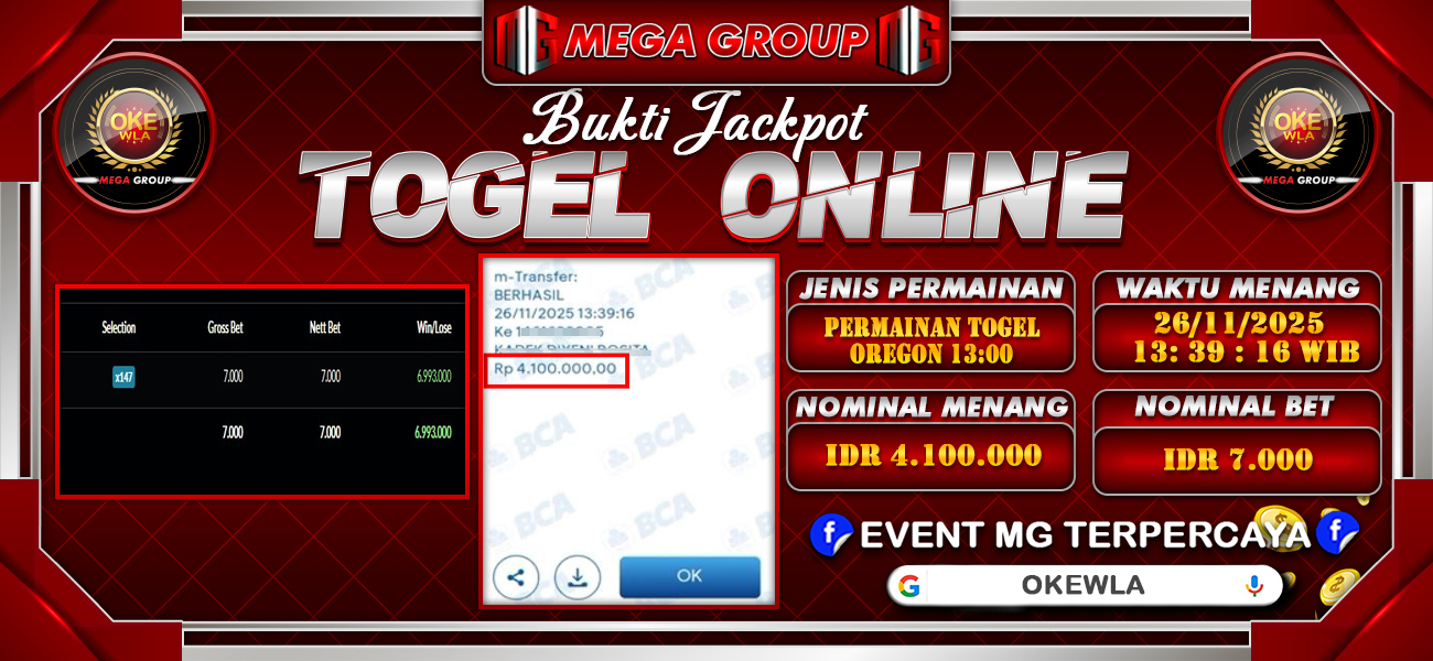 Bukti JP situs Okewla hari Rabu, 26 November 2025