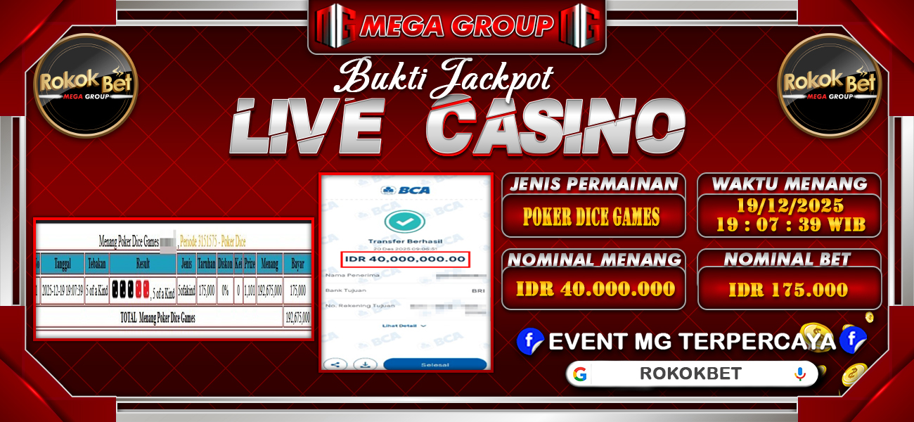 Bukti JP situs Rokokbet hari Sabtu, 20 Desember 2025