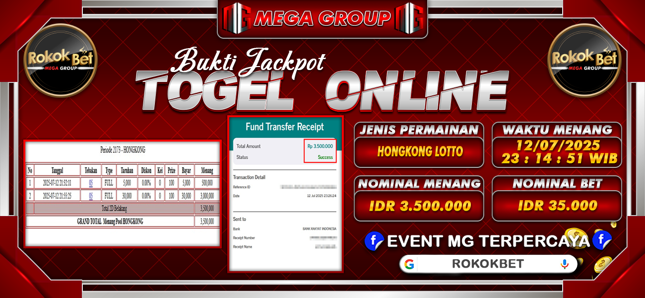 Bukti JP situs Rokokbet hari Minggu, 13 Juli 2025