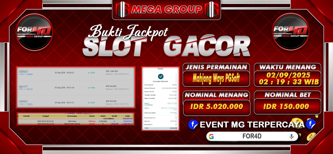 Bukti JP situs For4D hari Selasa, 02 September 2025