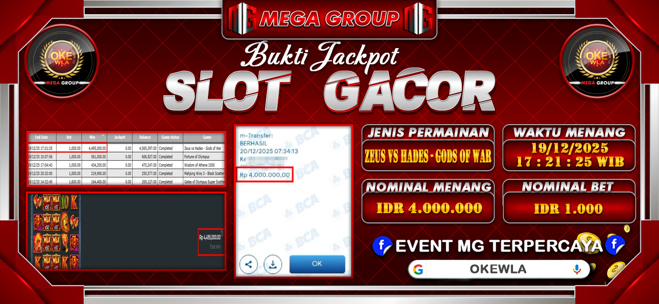 Bukti JP situs Okewla hari Sabtu, 20 Desember 2025