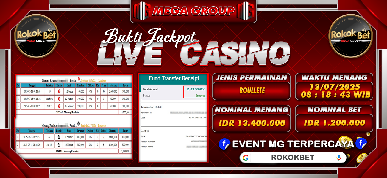 Bukti JP situs Rokokbet hari Minggu, 13 Juli 2025