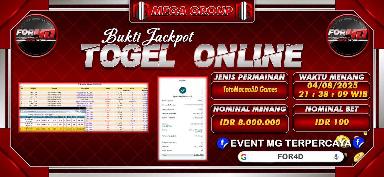Bukti JP situs For4D hari Selasa, 05 Agustus 2025