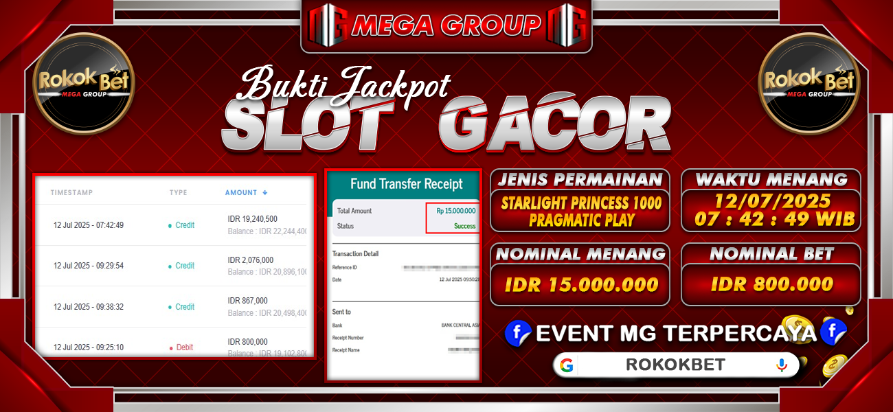 Bukti JP situs Rokokbet hari Sabtu, 12 Juli 2025
