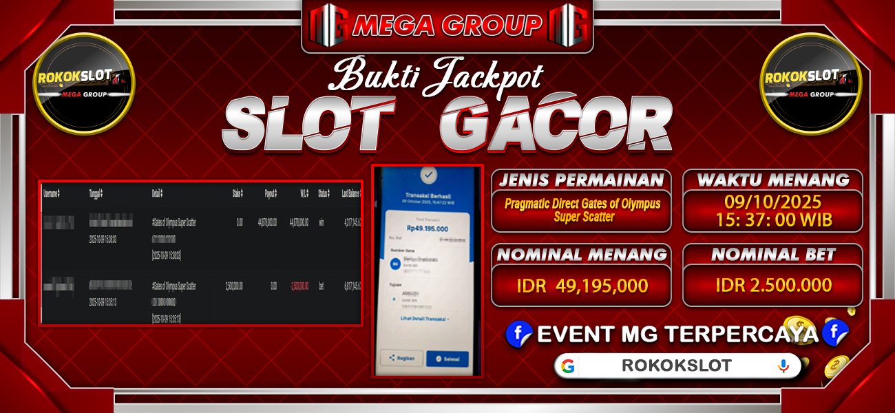 Bukti JP situs Rokokslot hari Kamis, 09 Oktober 2025