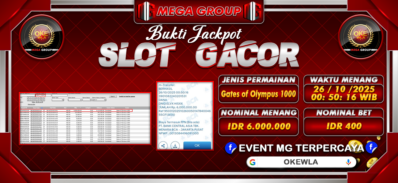 Bukti JP situs Okewla hari Minggu, 26 Oktober 2025