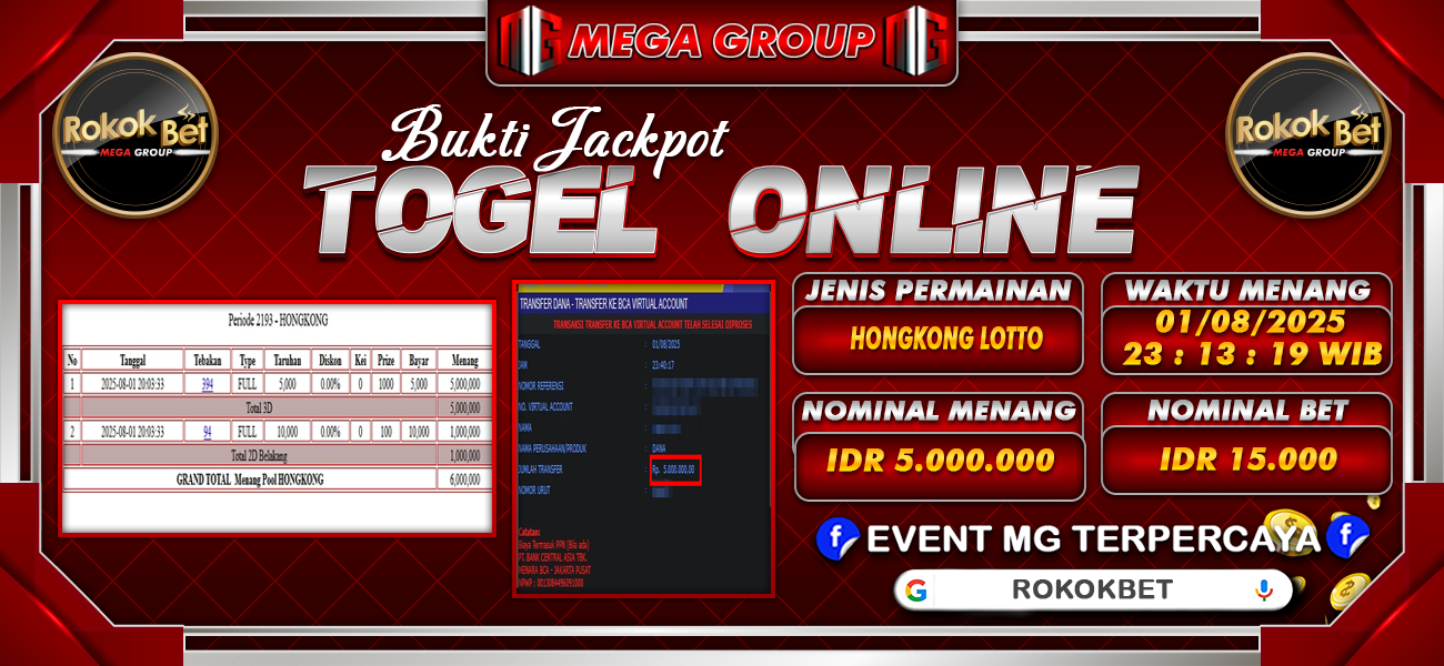 Bukti JP situs Rokokbet hari Sabtu, 02 Agustus 2025