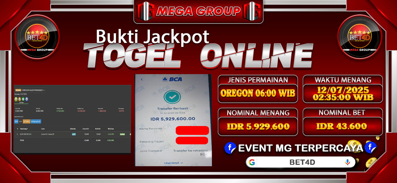 Bukti JP situs Bet4D hari Sabtu, 12 Juli 2025