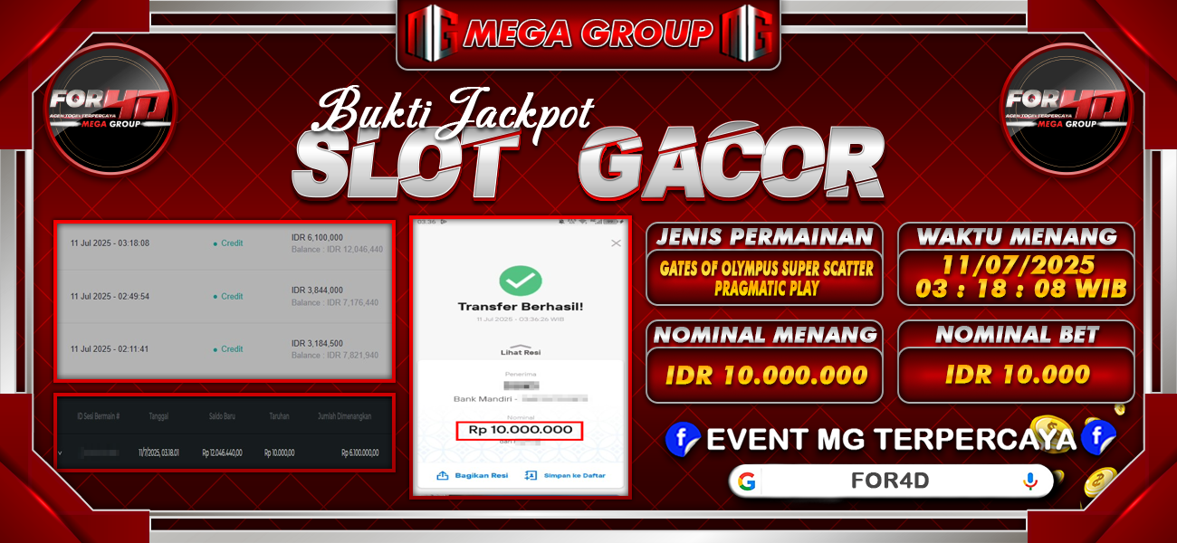 Bukti JP situs For4D hari Jumat, 11 Juli 2025