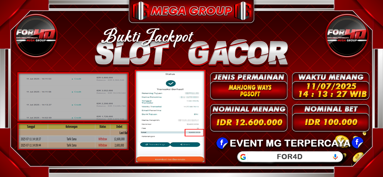 Bukti JP situs For4D hari Jumat, 11 Juli 2025