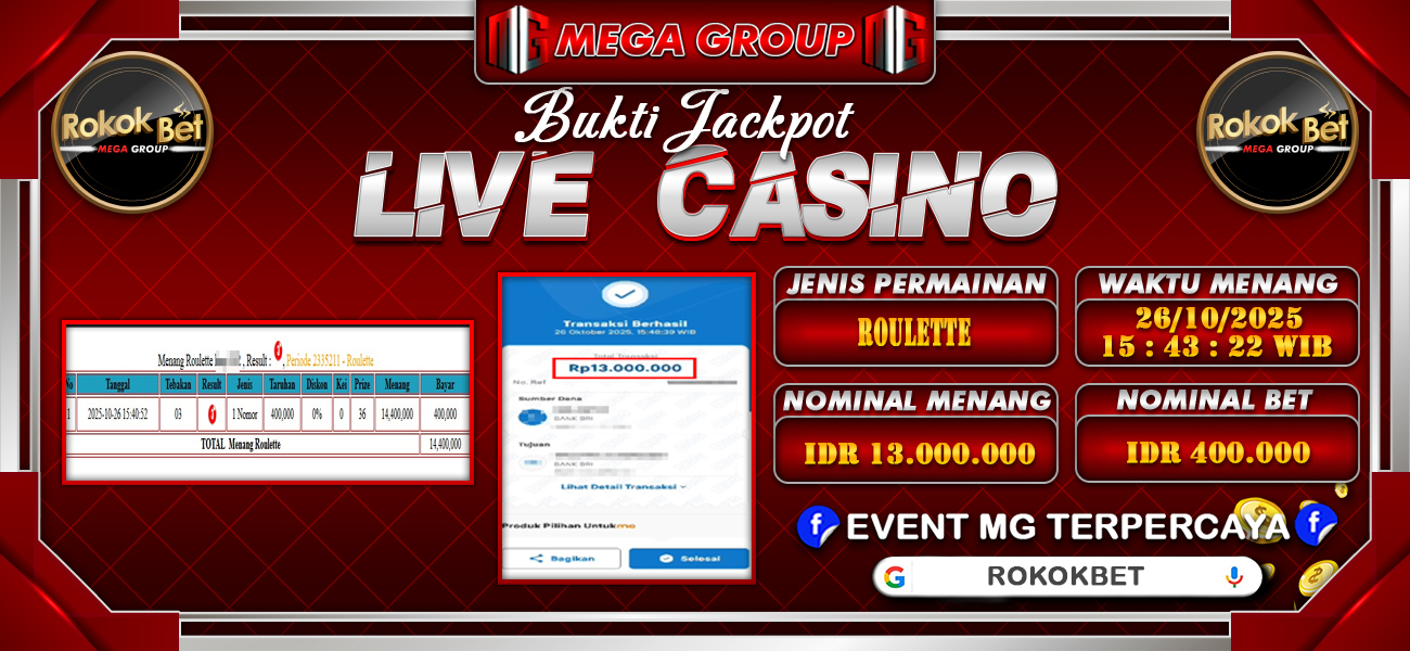 Bukti JP situs Rokokbet hari Minggu, 26 Oktober 2025