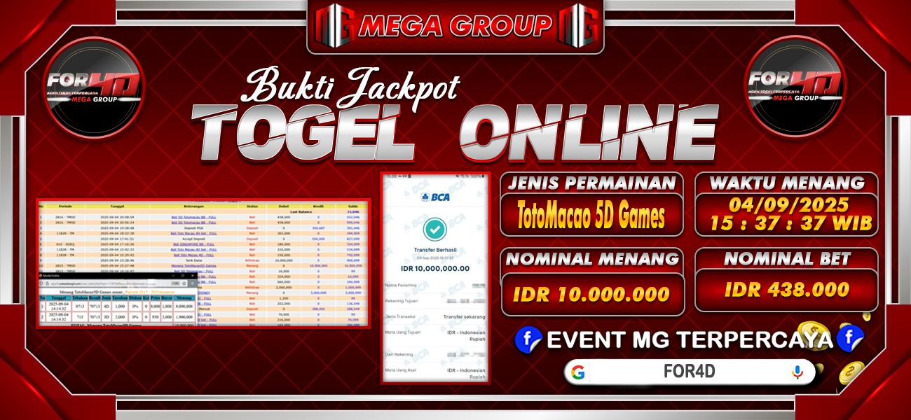 Bukti JP situs For4D hari Kamis, 04 September 2025