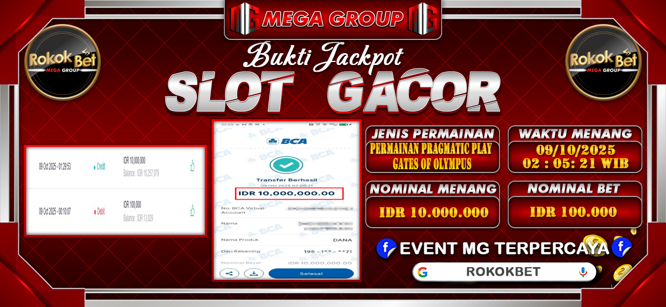 Bukti JP situs Rokokbet hari Kamis, 09 Oktober 2025