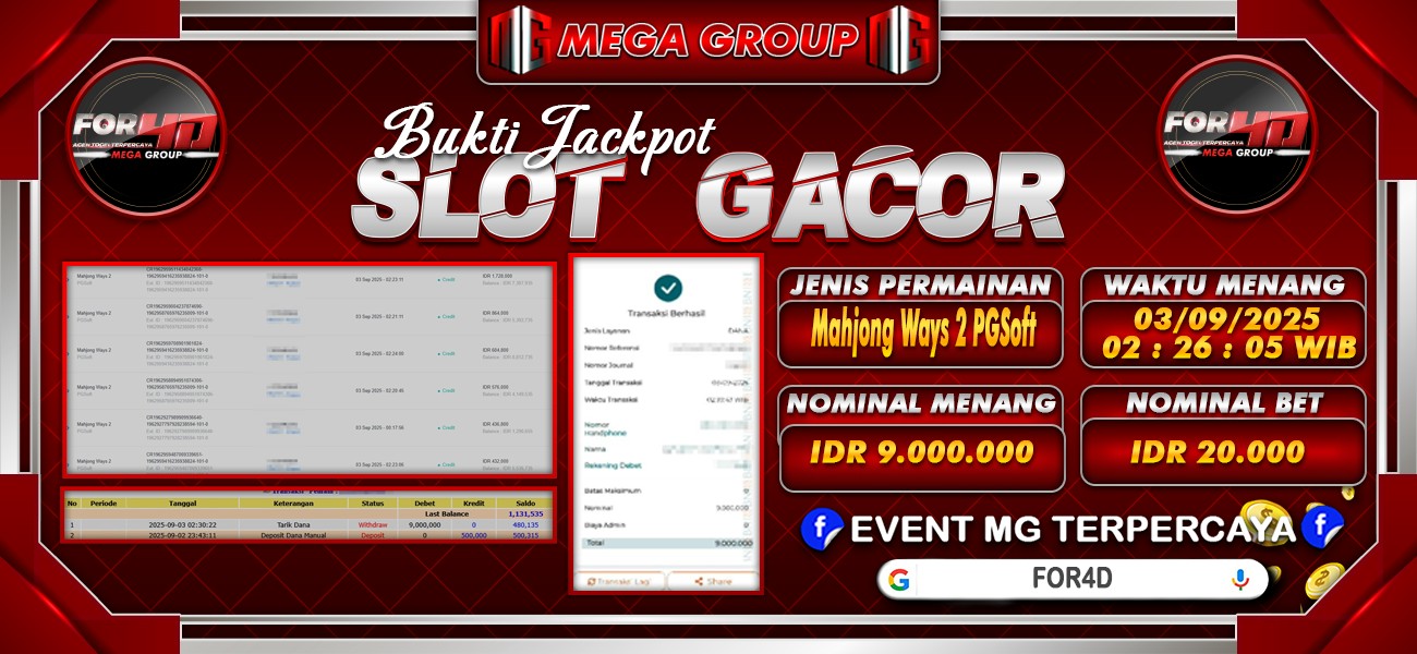 Bukti JP situs For4D hari Rabu, 03 September 2025