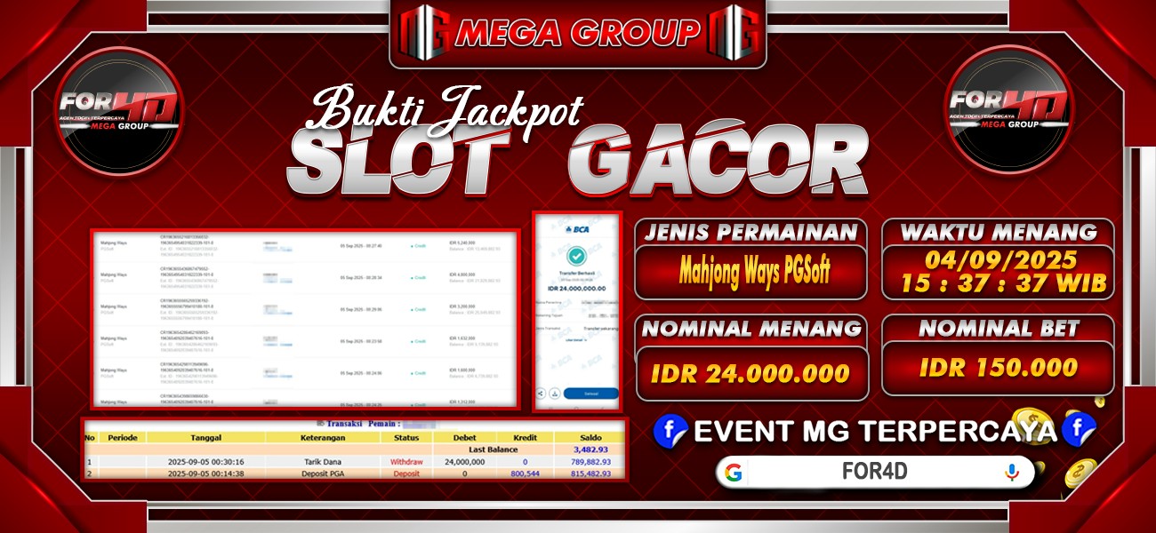 Bukti JP situs For4D hari Kamis, 04 September 2025