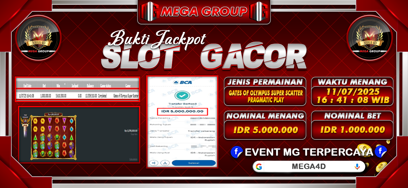 Bukti JP situs Mega4D hari Jumat, 11 Juli 2025