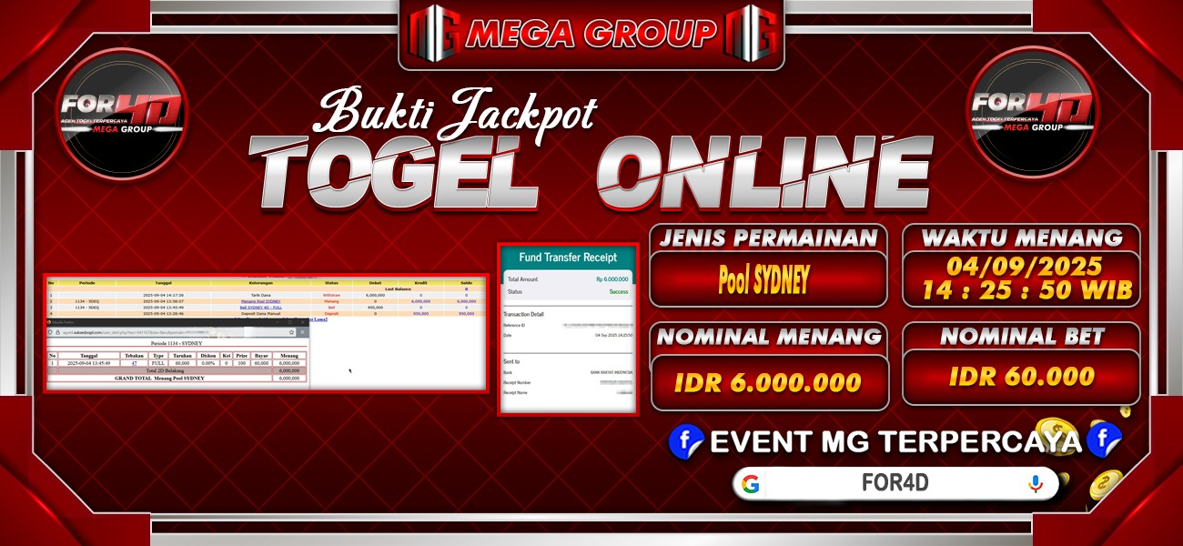 Bukti JP situs For4D hari Kamis, 04 September 2025